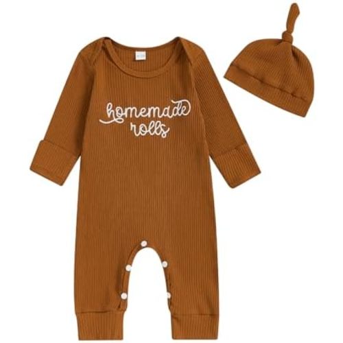 FYBITBO Fall Baby Boy Clothes Home Made Rolls Long Sleeve Ribbed Romper Onesie Newborn Boy Thanksgiving Halloween Outfit