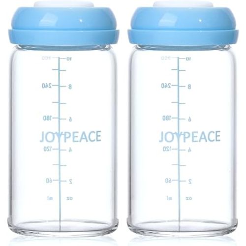 2 Packs Wide Neck Glass Breastmilk Storage Bottles，10oz Large Capacity Glass Milk Storage Bottles BPA Free Borosilicate Baby Bottle， Compatible with Medela & Nipples