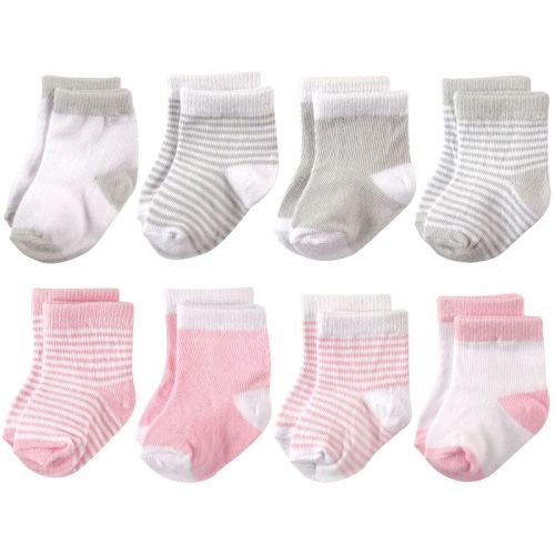 Hudson Baby Infant Girls Cotton Rich Newborn and Terry Socks, Light Pink Gray, 12-24 Months