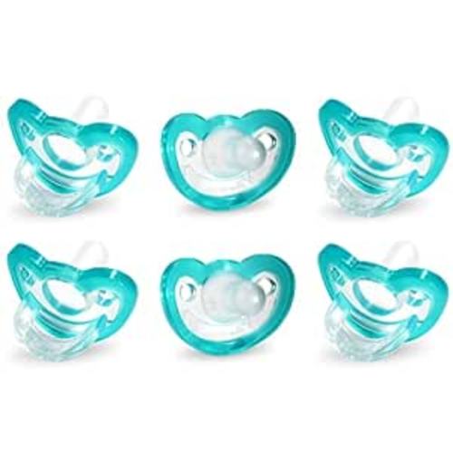 RaZbaby Jollypop Pacifier for Newborns & Up, USA Made, Natural Shaped Orthodontic Binky, Lovingly Shared in NICUs & Hospitals Worldwide, Medical-Grade 100% BPA-Free - 0-3 Months, 6 Pack - Teal