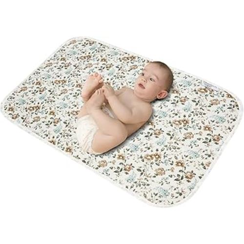 Baby Diaper Changing Pad, 21 5/8" x 31.5" Waterproof Changing Pad Liners - Reusable Soft and Absorbent Portable Changing Mat(Blue Flower1PCS)