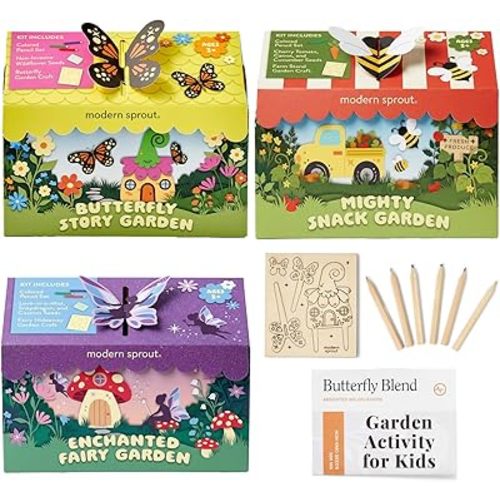 Modern Sprout Magical Minds Garden Kit - Seed Starter Kit w/Wooden Figurines, Wildflowers, Edible Plant Seeds - Easter Basket Essential - Kids Gardening Set for Learning & Play, Perfect Gardening Gift