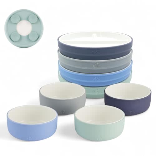 Elk and Friends Kids Porcelain Mealtime Bundle | Suction Sleeve | 7.8" Plates & Bowls | 8 Pcs | Microwave & Dishwasher Safe