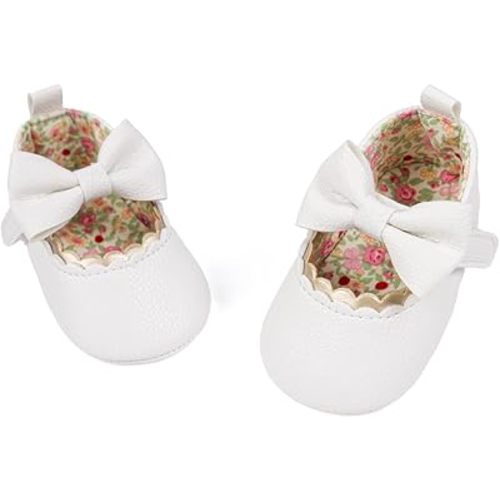 Meckior Newborn Baby Girls Dress Shoes Infant Bowknot Soft Sole Mary Jane Moccasins Baptism Christening Crib Shoes Wedding Princess Flats