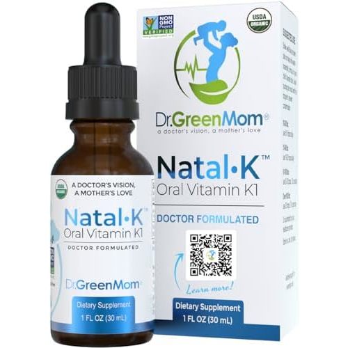 Dr. Green Mom Natal K Oral Vitamin K1 Drops for Newborns | Organic Phytonadione in MCT Oil | Natural VIT K for Babies to Support Blood Clotting