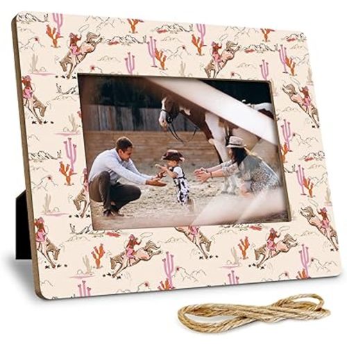 Vintage Western 4x6 Picture Frame for Women, Cowboy Cowgirl Western Home Room Decor for Wall or Tabletop Display, Newborn Birthday Graduation Baptism Gifts, Nursery Decor