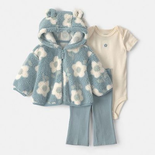 Baby Girl Carter's 3-Piece Floral Teddy Fleece Jacket, Bodysuit & Legging Set