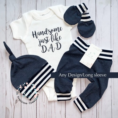 Handsome Just like Dad Coming Home Baby Boy Outfit Boy Clothes Baby Shower Gift Blue Navy Outfit