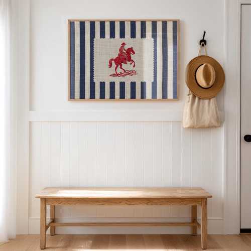 Vintage Cowboy Embroidery Style Art Print: Americana Farmhouse Western Decor