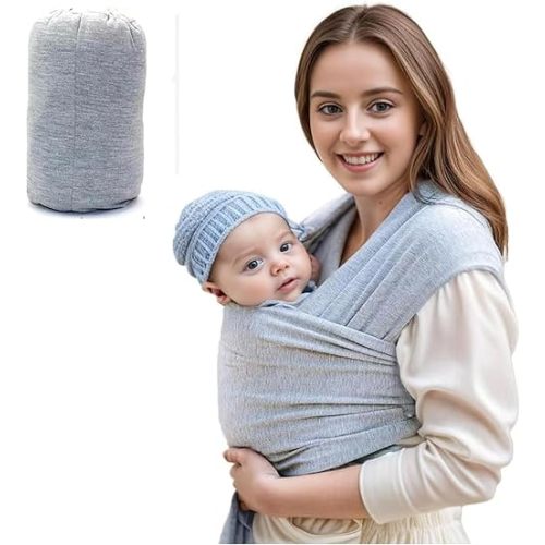 Baby Wrap Carrier - All in 1 Original Breathable Baby Sling, Lightweight,Hands Free Baby Carrier Sling,Baby Carriers for Newborn,Infant(Grey)