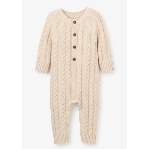Wheat Horseshoe Cable Knit Baby Jumpsuit