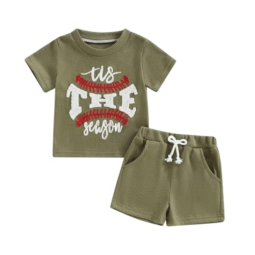Iflutecuted Baby Boy Baseball Outfit Letter Embroidered Short Sleeve T-Shirt Tops Shorts Set Waffle Knit Summer Clothes