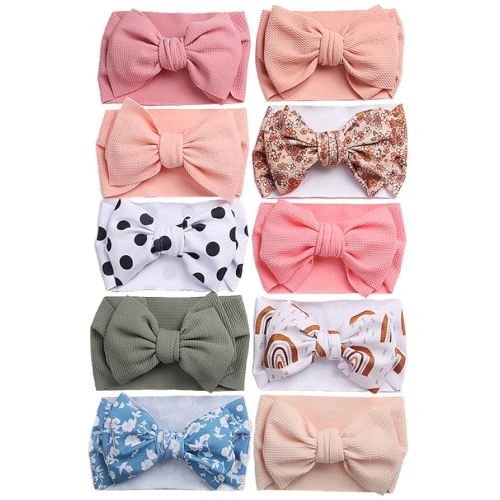 KIDOCHEESE Oversized Baby Headbands with Bows - Elastic Nylon Hairbands, Head Wraps and Hair Accessories for Newborns, Infants, Toddlers and Kids