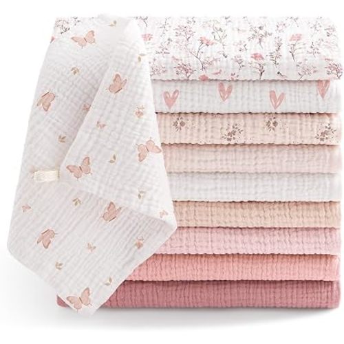 Susurration 10 Pack Muslin Baby Washcloths,100% Cotton Face Towels 10"x10"