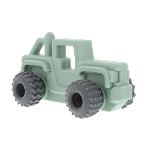Nuby Silicone Teether Toy for Babies – Textured Teething Car with Moving Wheels, Easy to Hold, Soothes Sore Gums, Encourages Tactile Development & Hand-Eye Coordination, Green Jeep