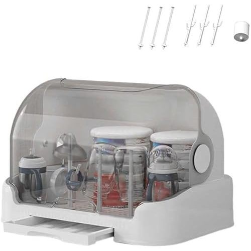 Baby Bottle Organizer with Cover, Space Saving Drying Rack with Removable Drain Tray Dustproof Portable Baby Bottle Drying Rack Reusable Bottle Rack Holder Storage (C Extra Large)