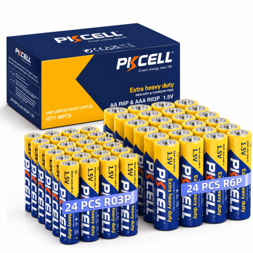 PKCELL 1.5V Carbon Zinc AA & AAA Batteries (24 Double A + 24 Triple A), 48-Count Value Pack for Household Devices
