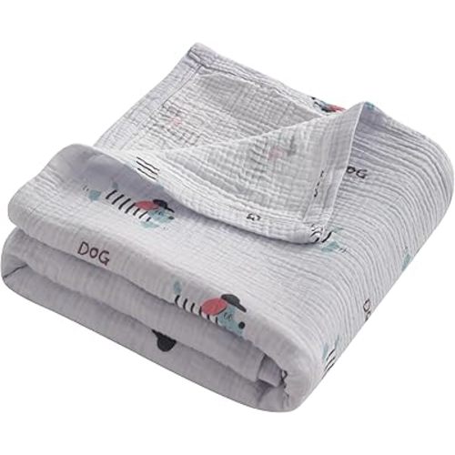 NTBAY 2 Layer Muslin Cotton Baby Swaddle Blanket, 30x40 Soft and Breathable Receiving for Newborns and Infants, Perfect for Crib, Stroller, Travel, Lightweight Nursery Blanket, Striped Dog