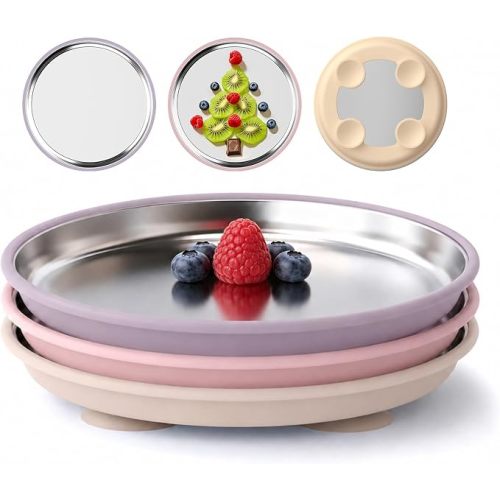 Stainless Steel Suction Plates for Baby, Kids Snack Dishes