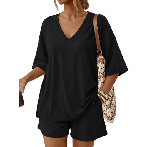 Trendy Queen Womens Short Set 2 Piece Lounge Sets 2026 Summer Loose Outfits