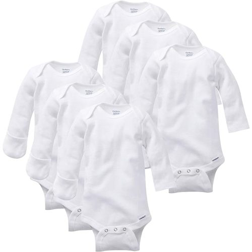 Gerber Baby 6-pack Long-Sleeve Onesies Bodysuit, White, 0-3 Months