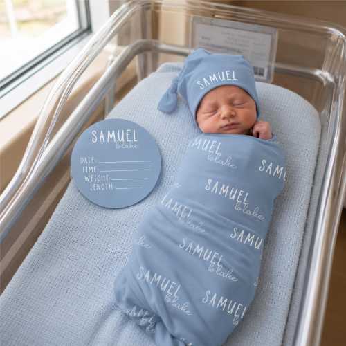 Personalized Baby Swaddle Set, Custom Newborn Blanket with Name Hat, Baby Coming Home Outfit, Optional Name Sign Add On JS55