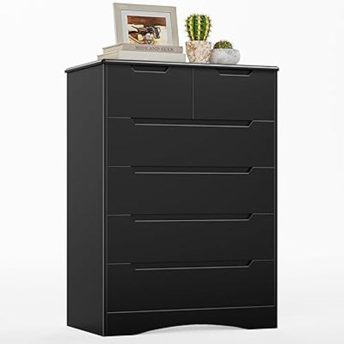 Gizoon 6 Drawer Dresser, Chest of Drawers with Large Storage, White Dressers for Bedroom, Tall Dresser and Organizer with Anti-Tripping, Wooden Cabinet for Office, Living Room, Entryway