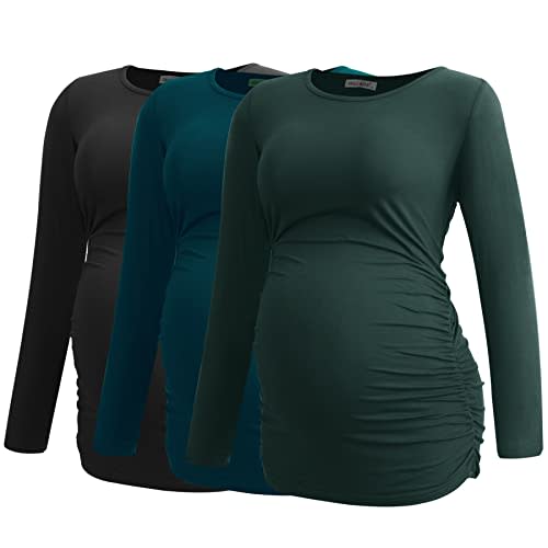 Smallshow Women's Maternity Shirts Long Sleeve Pregnancy Clothes Tops 3-Pack