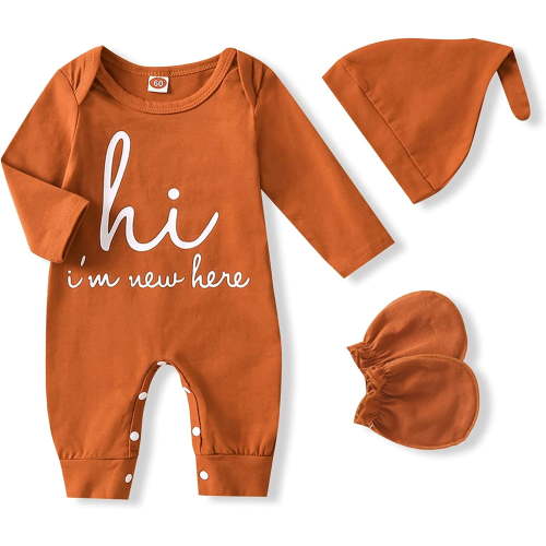 Viworld 3PCS Newborn Baby Boy Romper Coming Home Outfits Letter Print Bodysuit Jumpsuit+Hat+Gloves Clothes Set