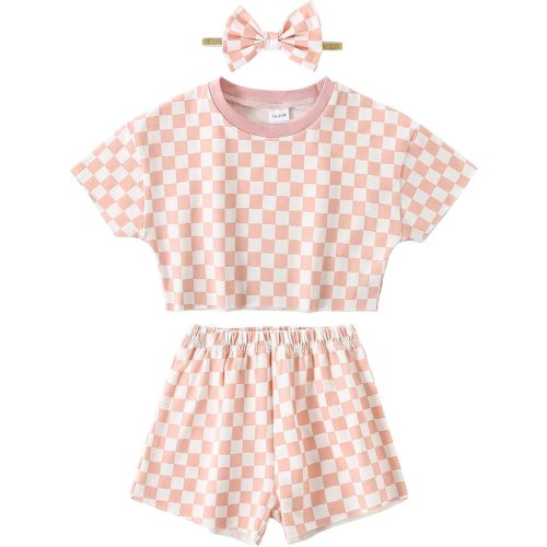 Toddler Girl Clothes Summer Outfit 3Pcs Short Set Headband 6M-6Y