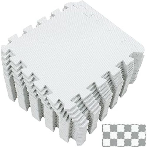 Yostrong® 18 Tiles Interlocking Puzzle Foam Baby Play Mat with Straight Edges for Playing - EVA Babies Crawling Mat | Rubber Floor Work Out Mats for Home Gym. White. YOC-Ab18S18