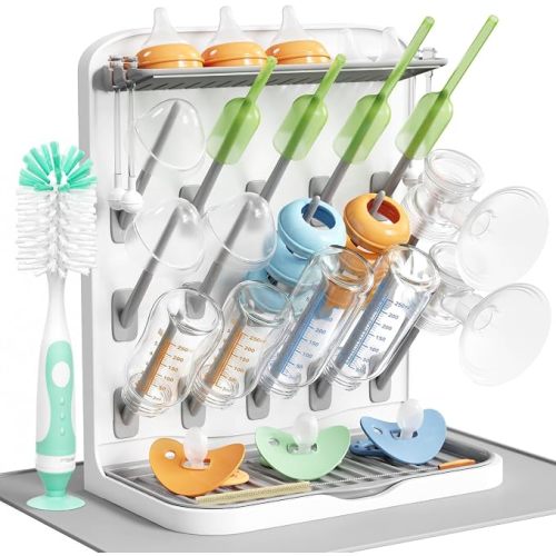 Lifewit 15-Hooks Baby Bottle Drying Rack with Drain Mat & Brush, BPA Free | Vertical Bottle Storage Organizer, Stand-Up Dryer Holder for Pacifiers, Pump Parts, Baby Stuff, Newborn Essentials Must Haves
