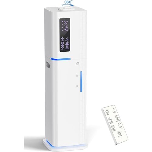 10L/2.64Gal Humidifiers for Bedroom, Top Fill Quiet Ultrasonic Cool Mist Humidifier Large Room, Covers 550ft², 60H Runtime, 24H Timer, 3 Mist Modes Humidifiers for Home, Office, Plants, White