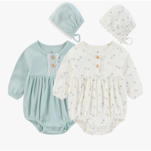 Baby Girl Clothes Cotton Bubble Romper Floral Bodysuits Infant Outfit Set