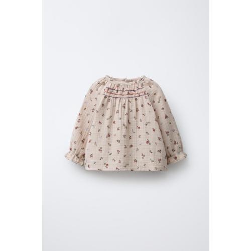COTTON GAUZE FLORAL SHIRT - taupe brown | ZARA United States