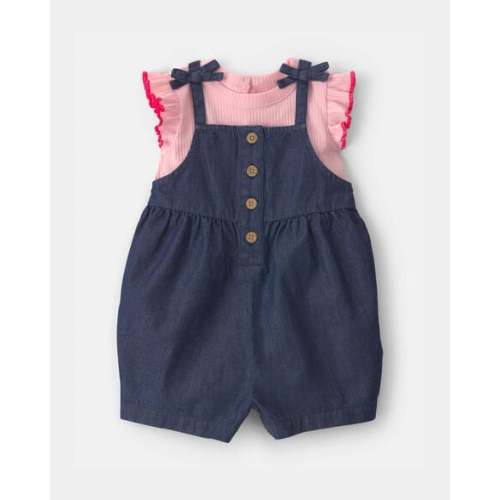 Baby Girl 2-Piece Chambray Romper Set - Pink/Blue | Carter's