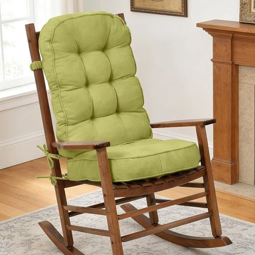 Anti-Slip Rocking Chair Cushion with Ties/Non-Slip Bottom 4-Inch Thickened Tufted Rocking Chair Pads for Indoor Furniture, 6 Colors (White, 28x18-18x18)
