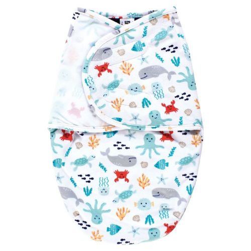 Hudson Baby Infant Boy Plush Faux Fur Swaddle Wrap, Sea Characters, 0-3 Months