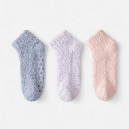 Anna-Kaci Women's 3-Pack Non-Slip Plush Fuzzy Ankle Socks with Grips and Soft Cozy Texture - Multicolored-3