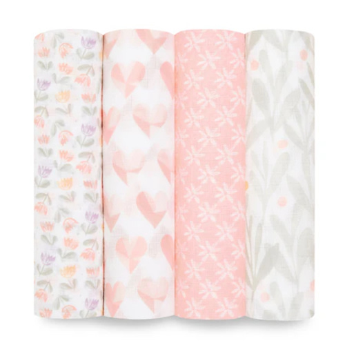 Piece Of My Heart Cotton Muslin Swaddles 4pk | aden + anais