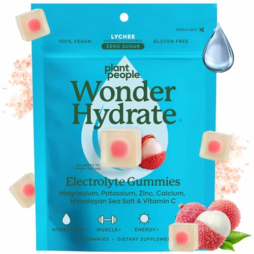 Plant People WonderHydrate Sugar Free Electrolyte Gummies, Lychee (42 Ct) | Vegan Hydration Chews with Magnesium, Potassium, Zinc, Vitamin C & Himalayan Sea Salt, Zero Sugar