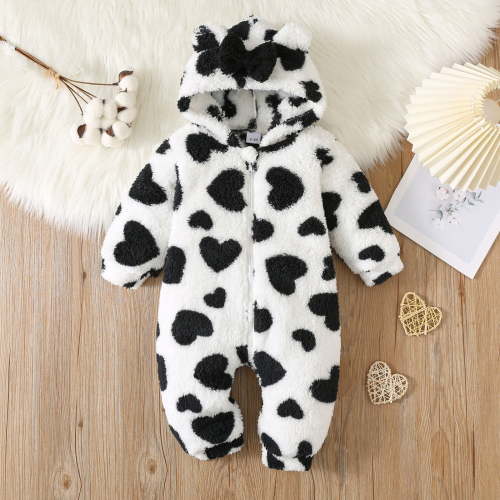 Fleece Baby Onesies Baby Cute Print Onesies Long Sleeve Zipper Jumpsuit Infant Bear Hooded Onesie Baby Snowsuit Baby Outfits 0-3 Months