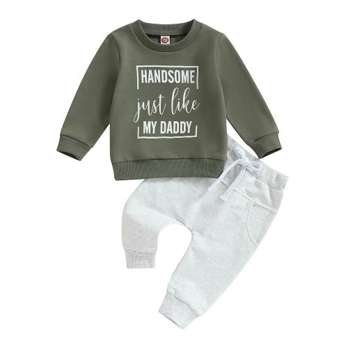 Baby Boy Fall Clothes Set Long Sleeve Letter Print Sweatshirt Pants Toddler Infant Outfits 6 12 18 24 Months 2T