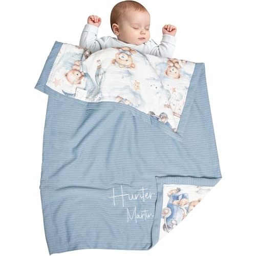 Personalized Baby Blanket with Name - Custom Knit Blanket, 27x40in Embroidered Nursery Blanket for Girls & Boys - Customized Baby Blanket, Soft Newborn Gift & Custom Baby Gift (Baby Blue)