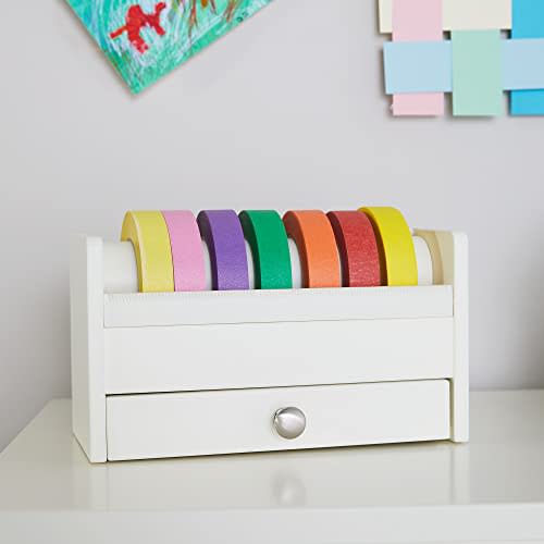 Martha Stewart Crafting Kids' Tape Roll Dispenser - Linen White, Multi-Roll Tape Roll Dispenser with Cutter and Storage Drawer