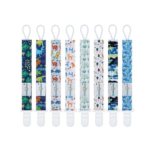 babygoal Aniaml Neutral Pacifier Clips, 8 Pack Binky Paci Holder Clips Fits for Most Baby Pacifiers and Binkies