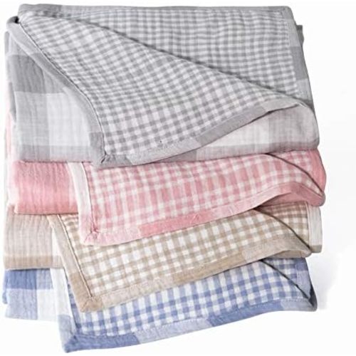 StyleChic Cotton Muslin Throw Blanket with Buffalo Check Pattern, Vintage Indoor and Outdoor Use, Reversible and Breathable Fabric for Yard Picnics, Bedding or Chair Cover, Pink