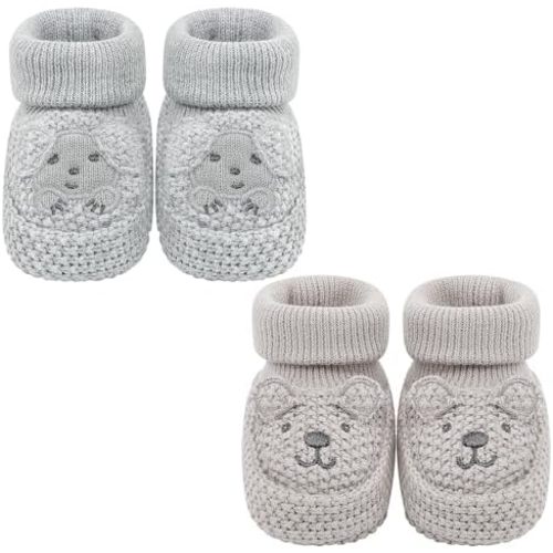Newborn Shoes Knit Soft Baby Sock Booties for Infant Boys Girls First Walking 2 Pairs, 0-3 Months
