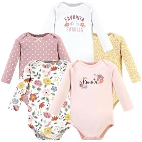Hudson Baby baby-girls Cotton Long-sleeve Bodysuits 5-pack