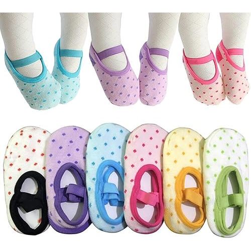 Monochef Baby Toddler Girls Socks Gift: 6 Pairs Non-Slip Grip Ankle Mary Jane Socks For 12-30 Months